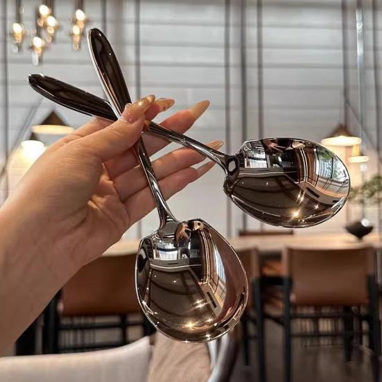 1/2Pcs Stainless Steel Spoon Ergonomic Handle Mirror Polished Design Fruit Spoon