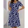 Women's Plus Size Leaf Print Short Sleeve Dress