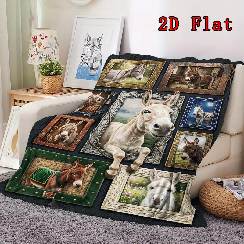 Donkey Portraits 2D Flat Pattern Flannel Blanket, High quality All Seasons, Home Decor, Warmth and Comfort, Perfect for Christmas Gifts.