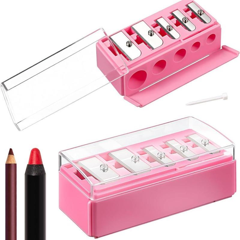 1 stk Rosa High-End 5-hulls Blyantspisser for Eyeliner og Øyenbryn, Praktisk Multifunksjonell Bærbar Pennholder, Sminkeverktøy