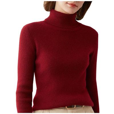 ZUEVI Turtleneck Long Sleeve Knit Solid Plus Wine Red Women's Sweater, Color, Spring/Autumn, Stretch, Sizes, (ZJP0049W-L)