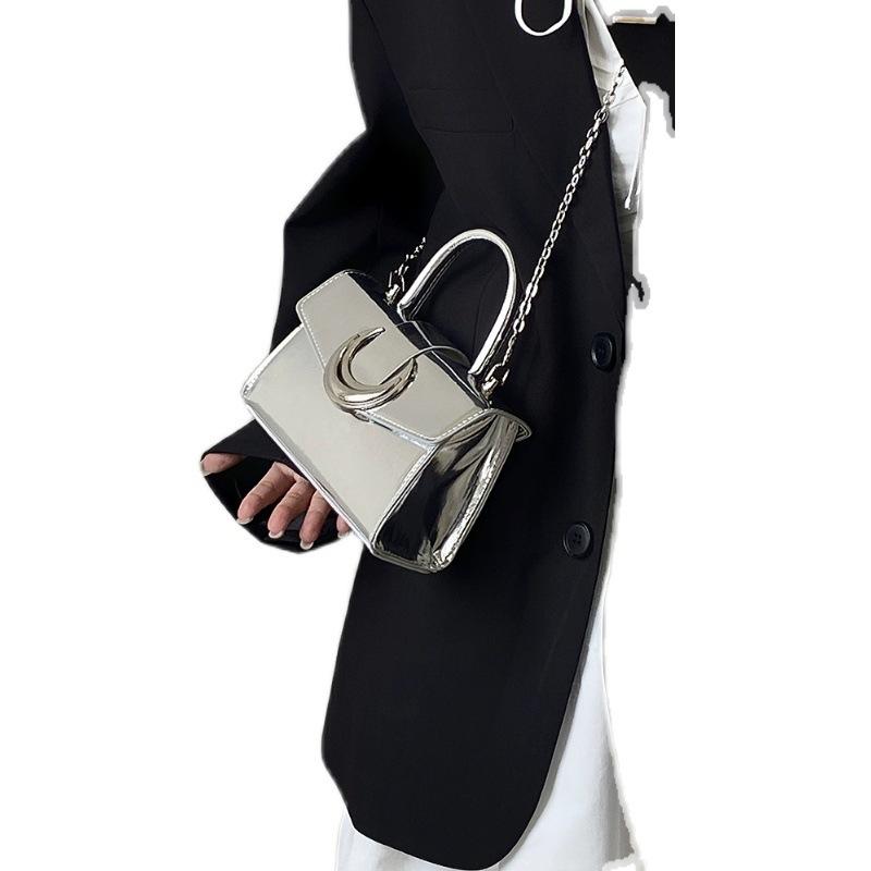 Advanced Moon Lock Bag New Solid Color Square Lacquered Leather Bag Handbag Chain Shoulder Cross Bag