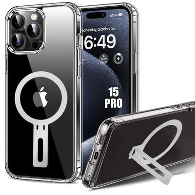 Protective Case - BOOLING - for iPhone 15 Pro - Shockproof Silicone - Magnetic Stand - Transparent