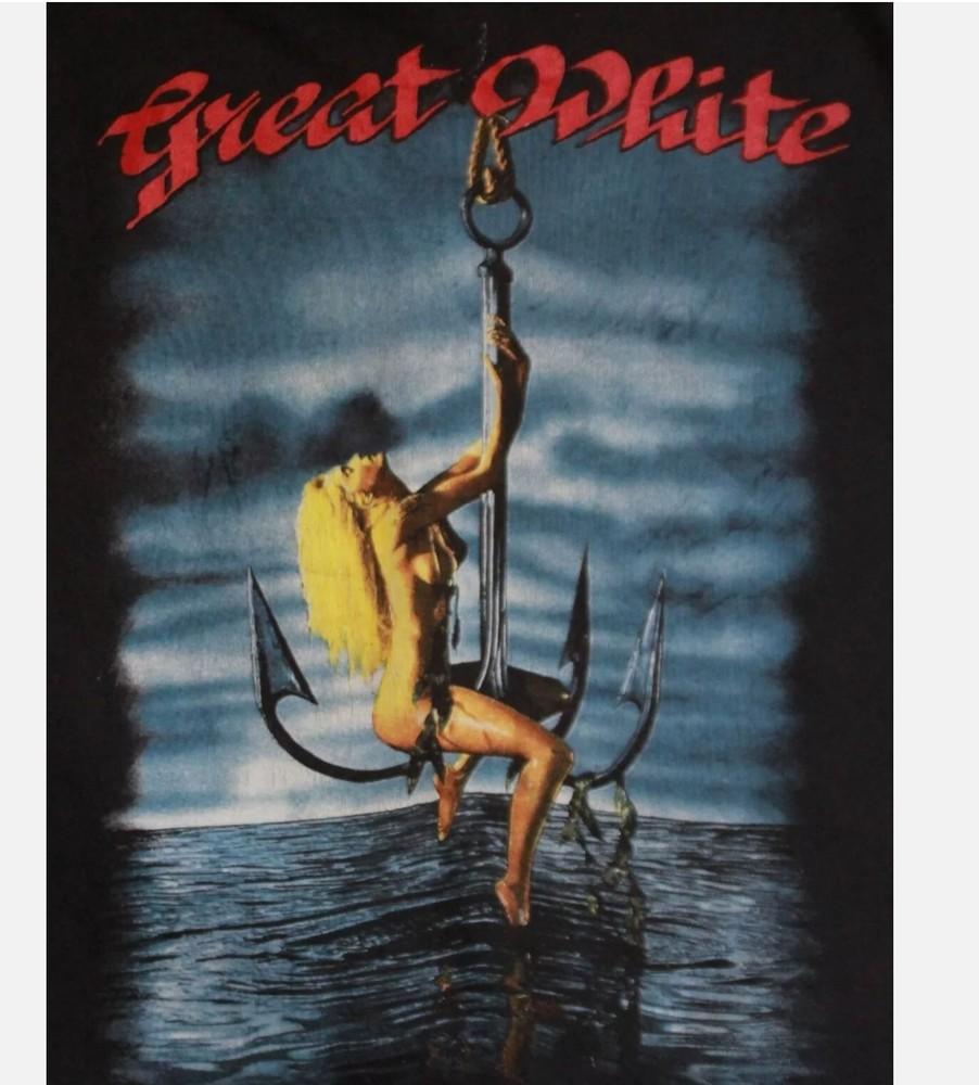Great White - Hooked Tour Black Men   T-shirt
