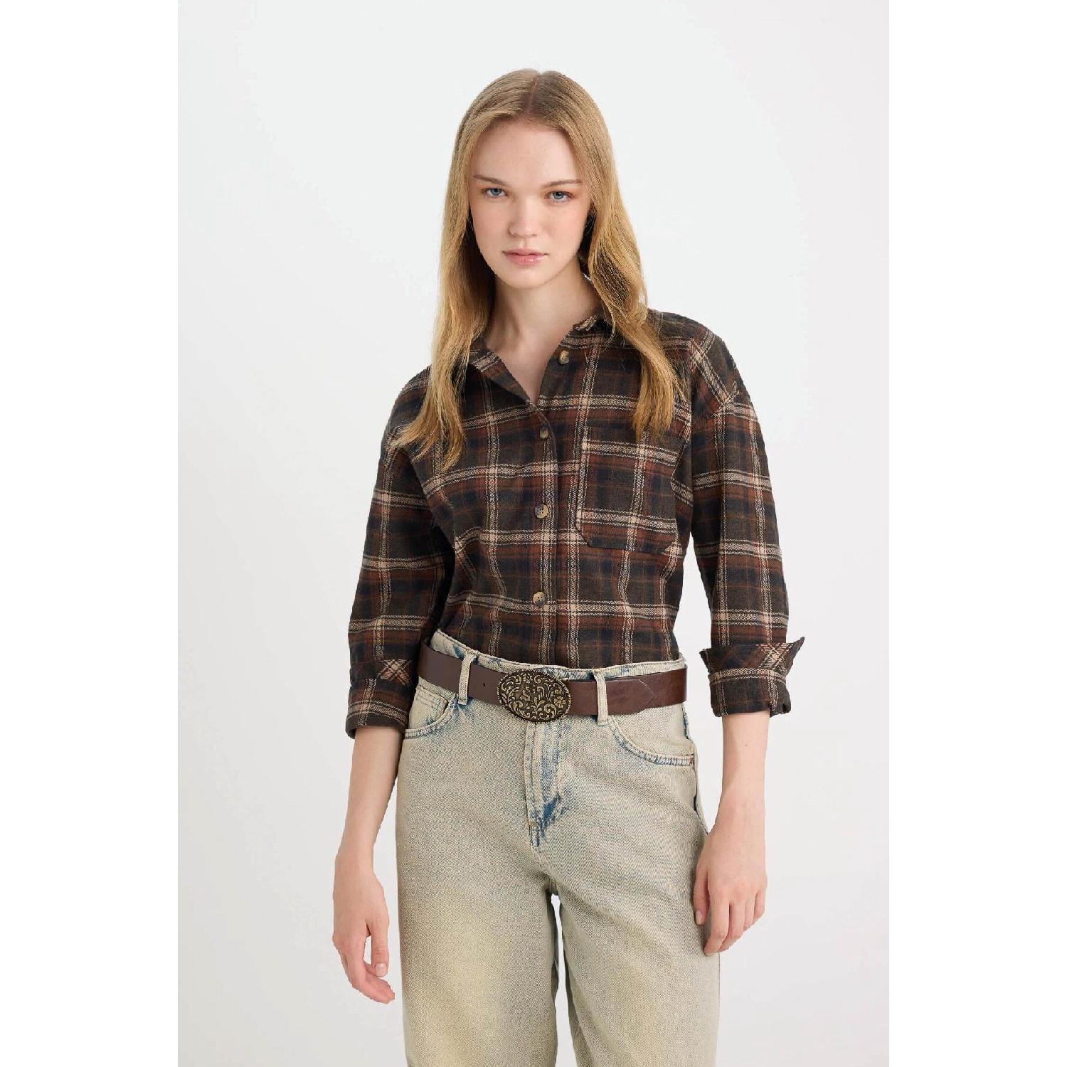 

Cool Oversize Checked Flannel Long Sleeve Lumberjack Jacket Shirt D5309ax24au XS