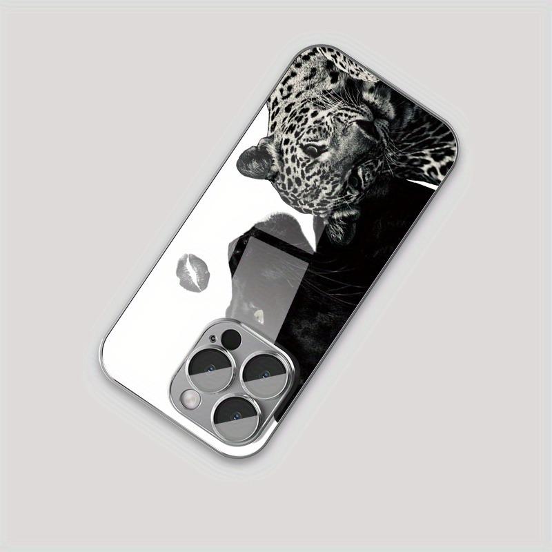 Black White Leopard Lip Print Pattern Tempered Glass Phone Case For iPhone 11 12 13 14 15 16 17 Pro Max 16 Plus 17 Air Cover