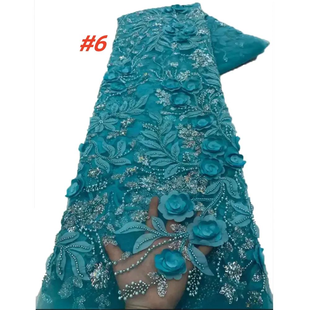 African 3D Flowers Sequins 2025 Latest Hot On Sale African French Party Lace Fabric Tulle Nigerian Lace Fabric For Wedding Dress
