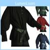 Camisa Medieval Renascentista Masculina com Gola Alta de Cavaleiro com Cadarço Fantasia para Cosplay Estiloso