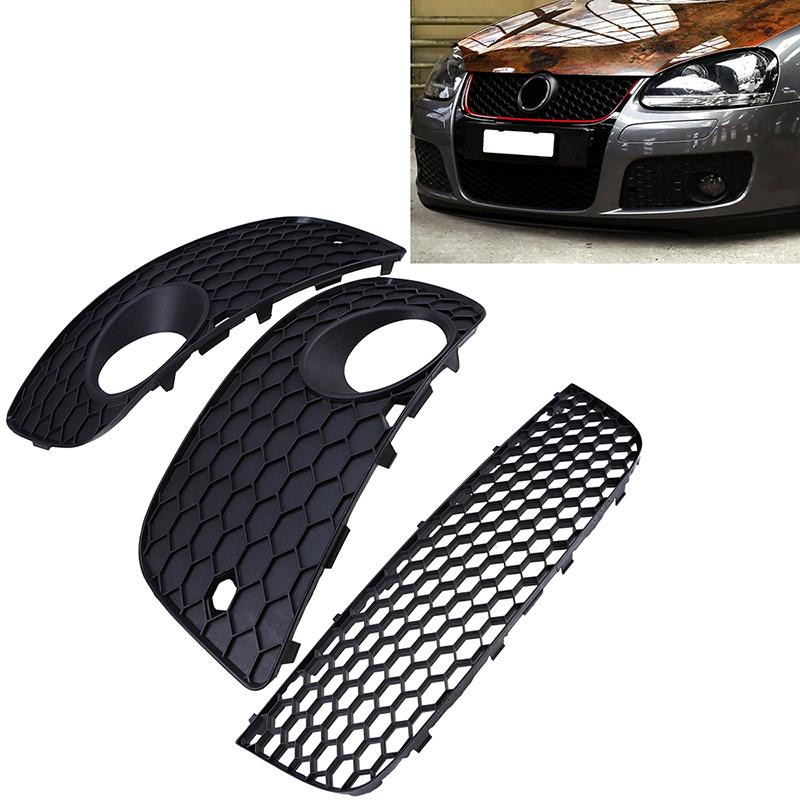 Set di coperture a rete per griglia centrale inferiore del paraurti anteriore nero opaco e griglia fendinebbia per VW Golf MK5 GTI Jetta 2004-2009 Sostituzione