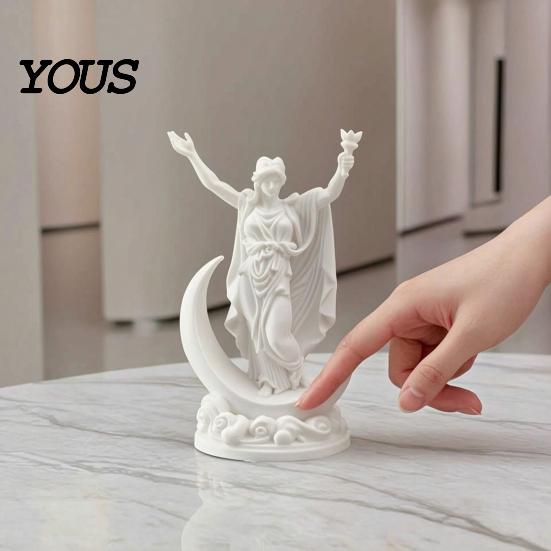3D Carved Sculpture Printed Greek Goddess Figurine, Crescent Statue, Resin Small Decorative Statue Ornaments for Home Office Desktop Bookshelf