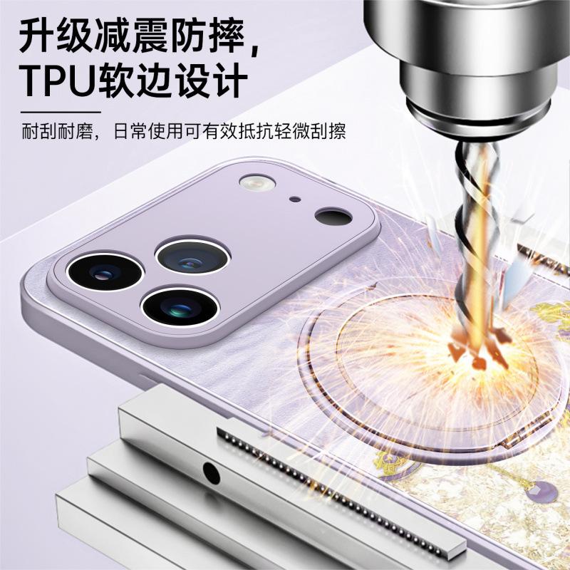 Applicable to Apple 17promax mobile phone case, new iPhone15 glass case 16pro magnetic suction bracket 14pro