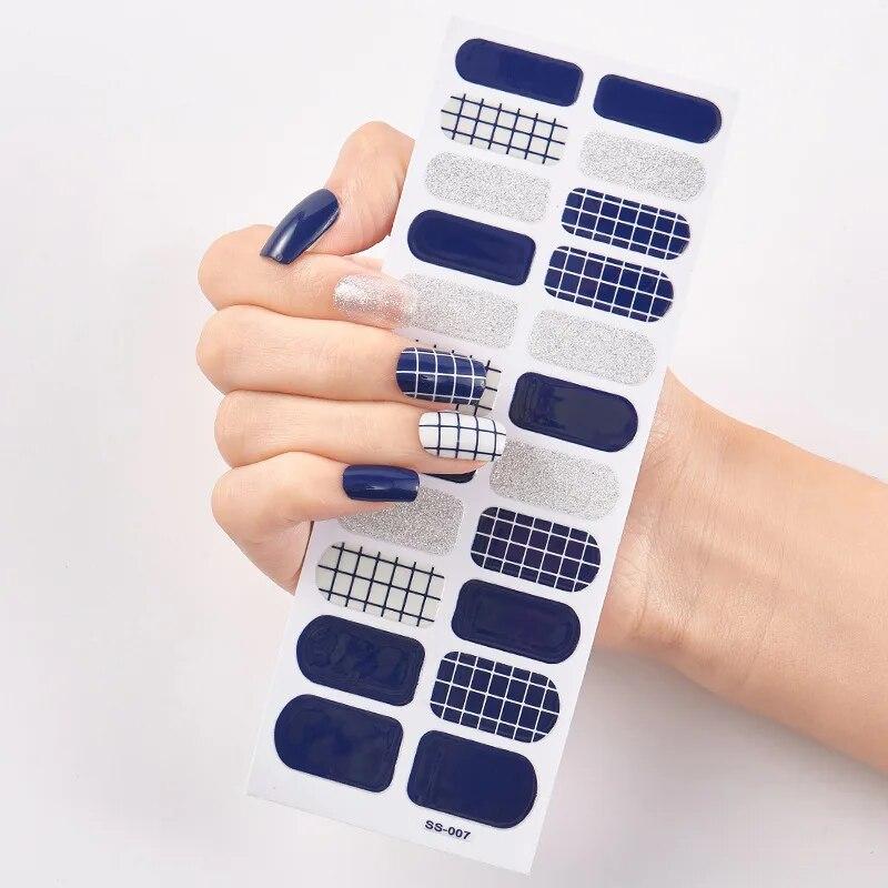 Baking Free Fashionable Blue Diamonds Nail Art Stickers Collection Manicure DIY Nail Polish Strips Wraps for Party Decor