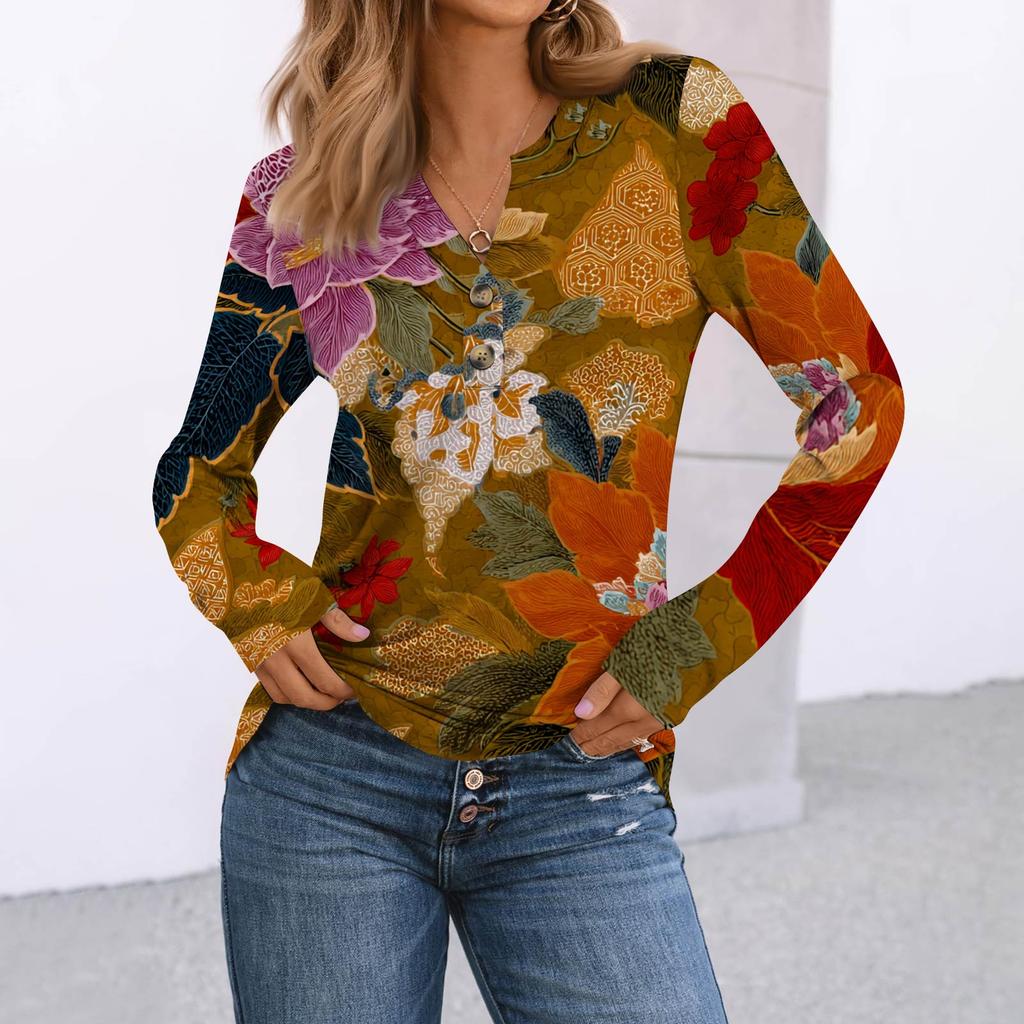 Women's Print Long Sleeve Shirts Elegant Casual Tops Trendy Shirts Tops
