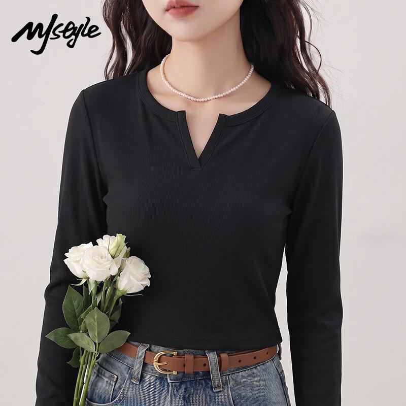 MJ STYLE Women's V-Neck Slim Fit Long Sleeve T-Shirt