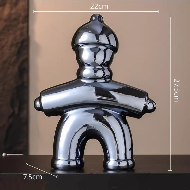Ceramic Handicrafts Chinese Traditional Retro Abstract Sculpture History Human-shaped Sculpture Gold Font  Decorative Figurines