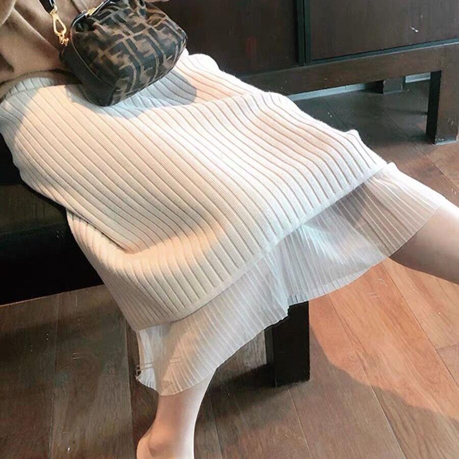 Reversible Pleated Women's Autumn Winter Knitted Midi Skirt A-Line Bodycon Style to Pair with Sweaters