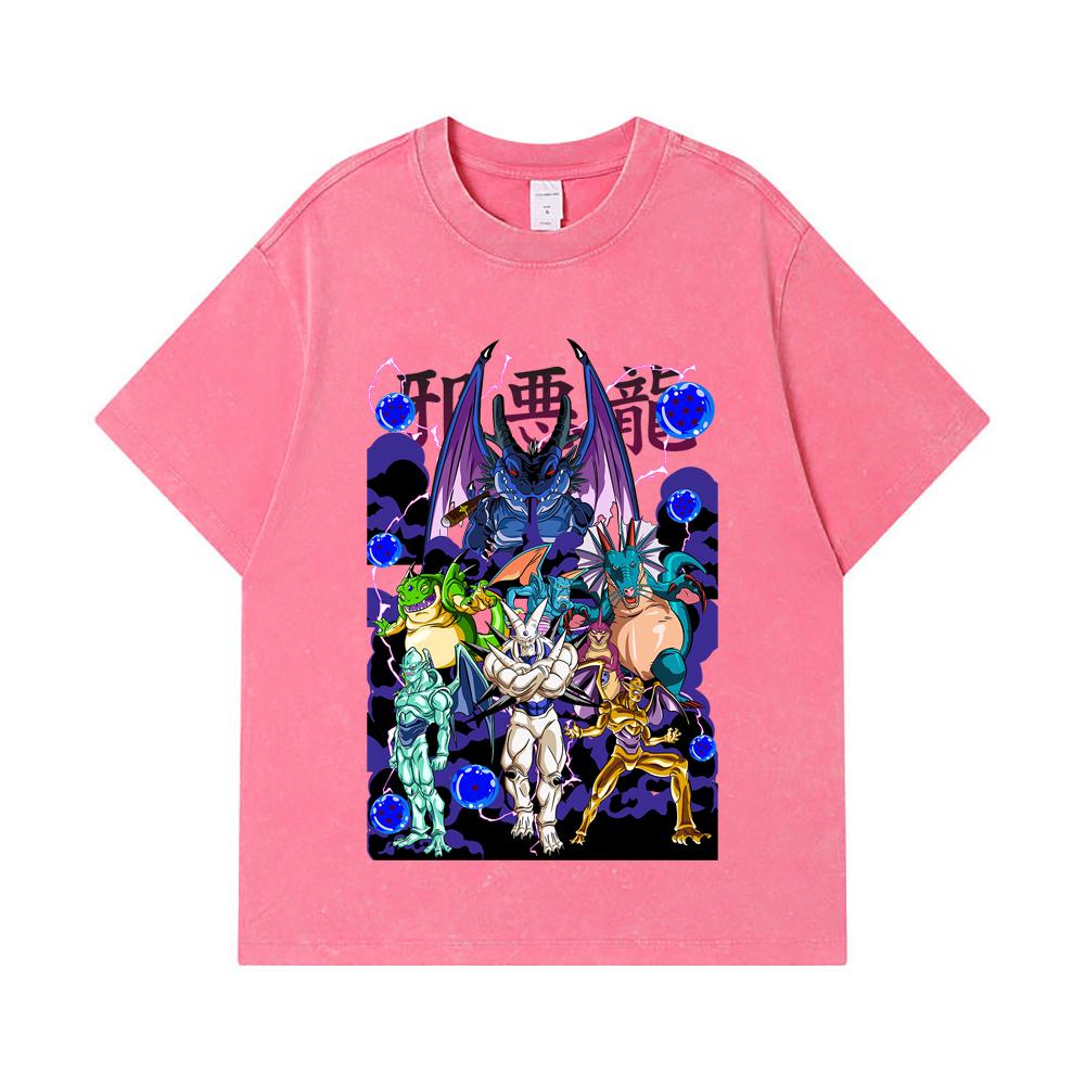 275 GSM Washed T-shirts 100% Cotton Dragon Ball V38 Dragons Print Unisex Heavy Cotton T Shirt