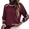 Autumn Winter Women's High Neck Color Block Raglan Sleeve Loose Sweater