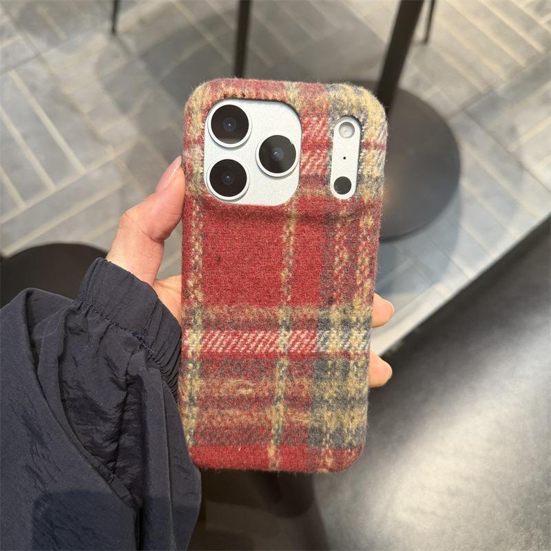 INS velvet plaid fits iPhone 17 Pro Max case, iPhone 16 full coverage 15, niche 14/13 goddess