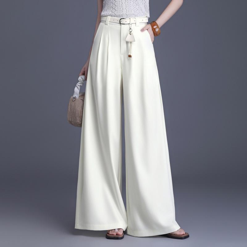 Brand Women's High-Waisted Wide-Leg Trousers - 2026 Spring/Summer Collection: No-Iron, Fashionable, Loose-Fit Casual Pants