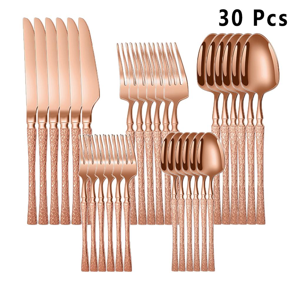 20/30pcs Dinnerware Set Stainless Steel Tableware Hammer Pattern Handle Knife Fork Coffee Spoon Flatware Dishwasher Safe Cutlery