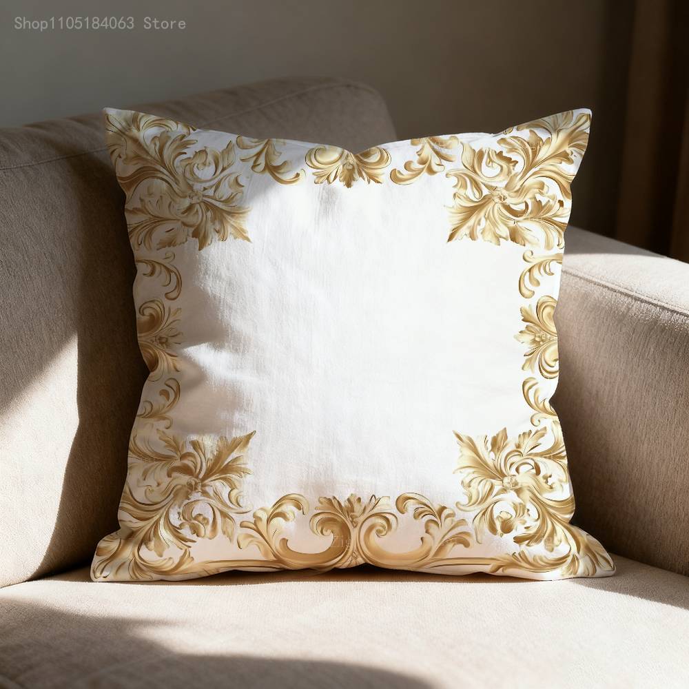 Greek Key Golden Baroque Style Pillow Case Print Polyester Fiber 40X40 Cm Home Sofa Throw Cushion Cover Decoration