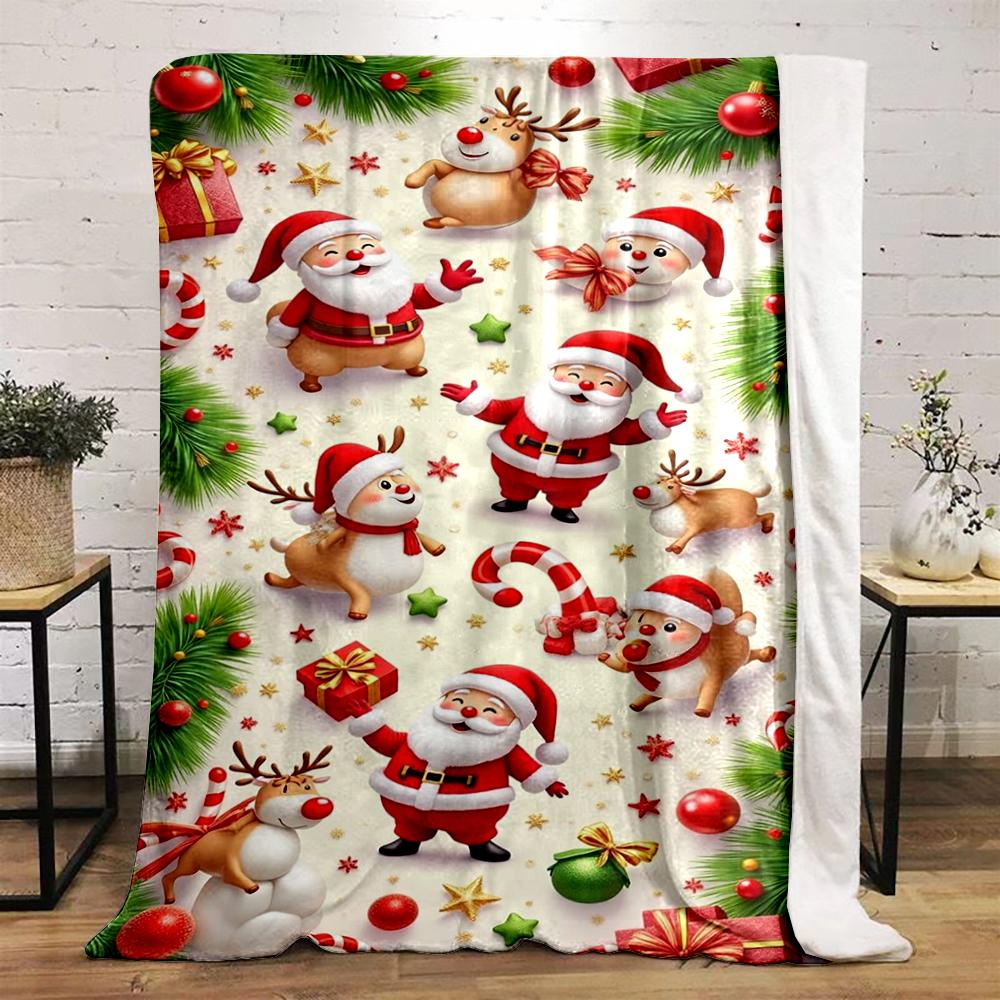 Christmas Santa and Reindeer Festive Pattern Flannel blanket for bedroom, living room, sofa, and nap