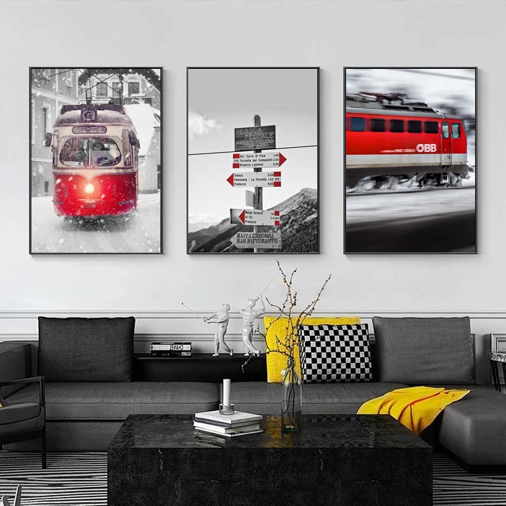Nordic City Sign Building Landscape Canvas Painting Train Poster In Snow Office Living Room Bedroom Home Decoration Mural No Frame