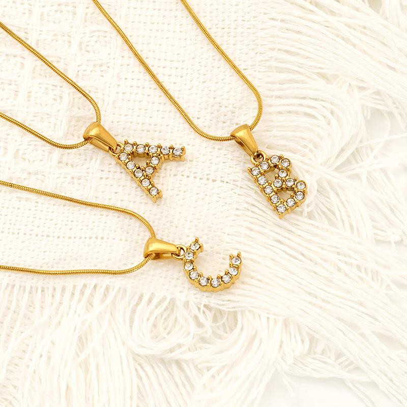 European & American Stainless Steel Diamond Alphabet Pendant Clavicle Chain Necklace for Women