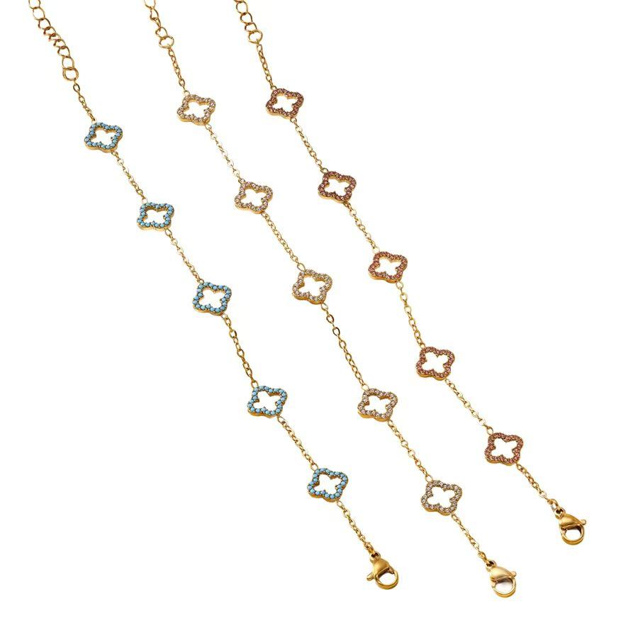 Luxurious Diamond Clover Titanium Steel Bracelet with 18K Gold Zirconia for Women