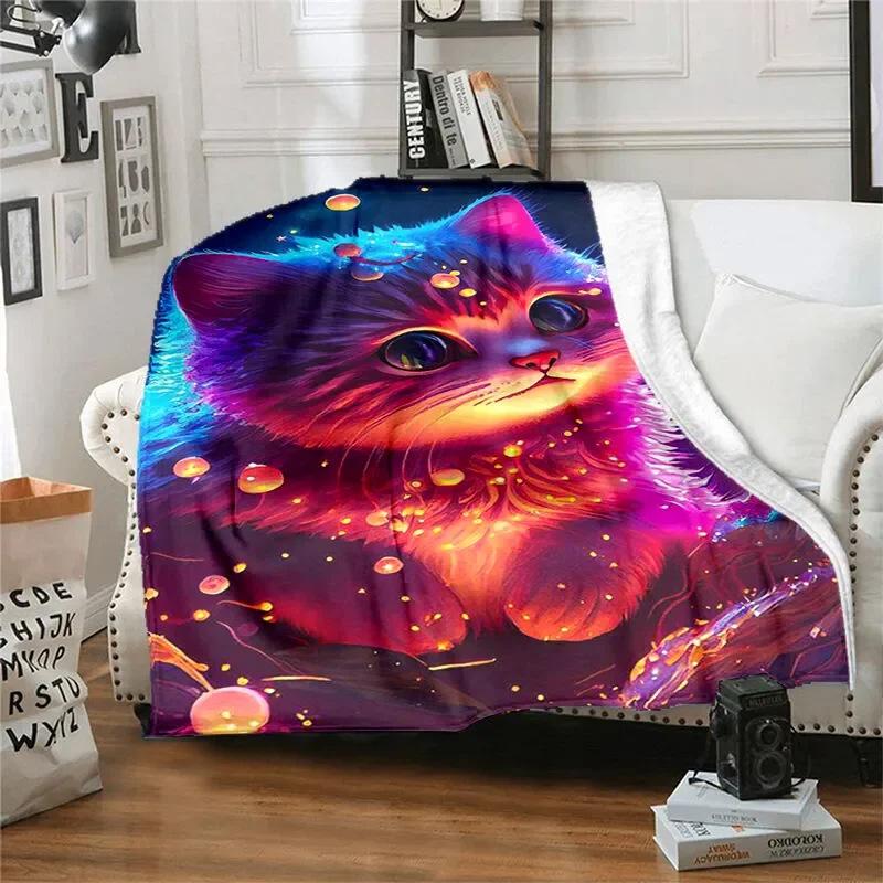 Creative Dreamy Cat Digital-printed Polyester Bedroom Velvet Flannel Cover Blanket Fleece Soft Sofa Cover Blankets for Beds