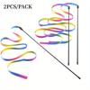 2pcs Interactive Cat Toys Teasing Catd Stick Funny Rainbow Strips Cat Stick Toys Kitten Playing Teaser Wand Toy Pet Supplies
