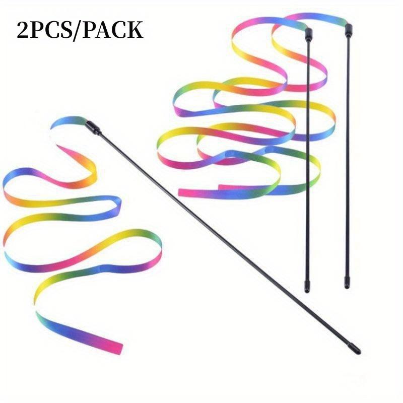 2pcs Interactive Cat Toys Teasing Catd Stick Funny Rainbow Strips Cat Stick Toys Kitten Playing Teaser Wand Toy Pet Supplies