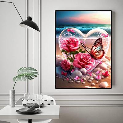 Handmade Flower Stickers Love Beach Handmade Stickers Round Diamond Rose Full & Accessories Mosaic Butterfly T6H3