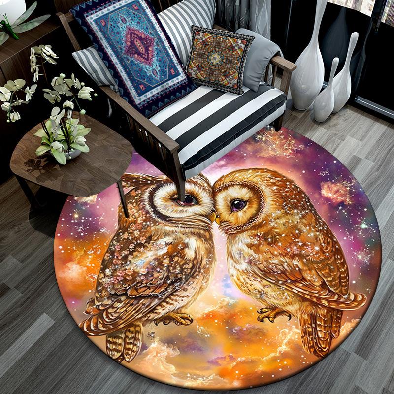 Owl Kisses Round Area Rug,Carpet Rug for Living Room Bedroom Sofa Playroom Decor,Non-slip Floor Mat