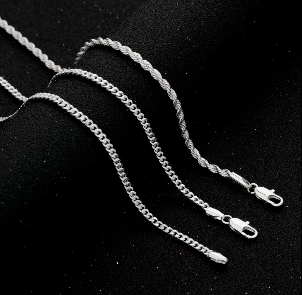 able Double Chain Set + Cross, Unisex - 3mm Layered Cuban Chain Necklace Set Minimalist Jewellery Gift 20-24 Inches Gift