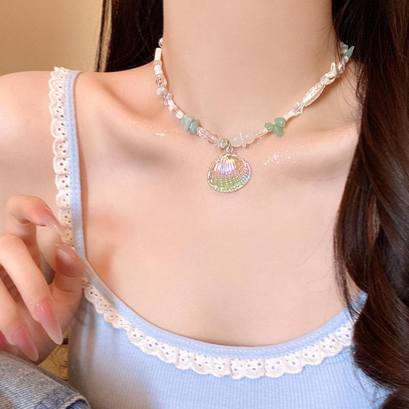 Opal Pearl Shell Starfish Necklace Holiday Wind Collarbone Chain Necklace