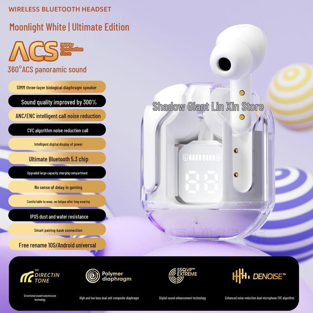 Air31 Bluetooth 5.3 TWS In-Ear Headphones with Transparent Case and Digital Display