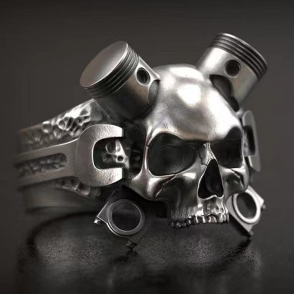Hip-hop Retro New Simple Steampunk Heavy Skull Ring Gothic Wrench Screw Skull Ring Men and Women Rock Street Party Accessories