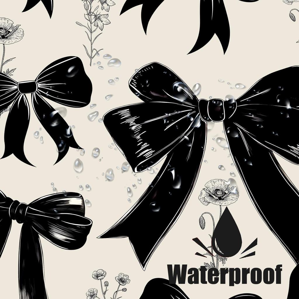 Black Bow Coquette Shower Curtain Girls Vintage Bowknot Retro Floral Wildflower Girly Fashion Elegant Plant Bathroom Set