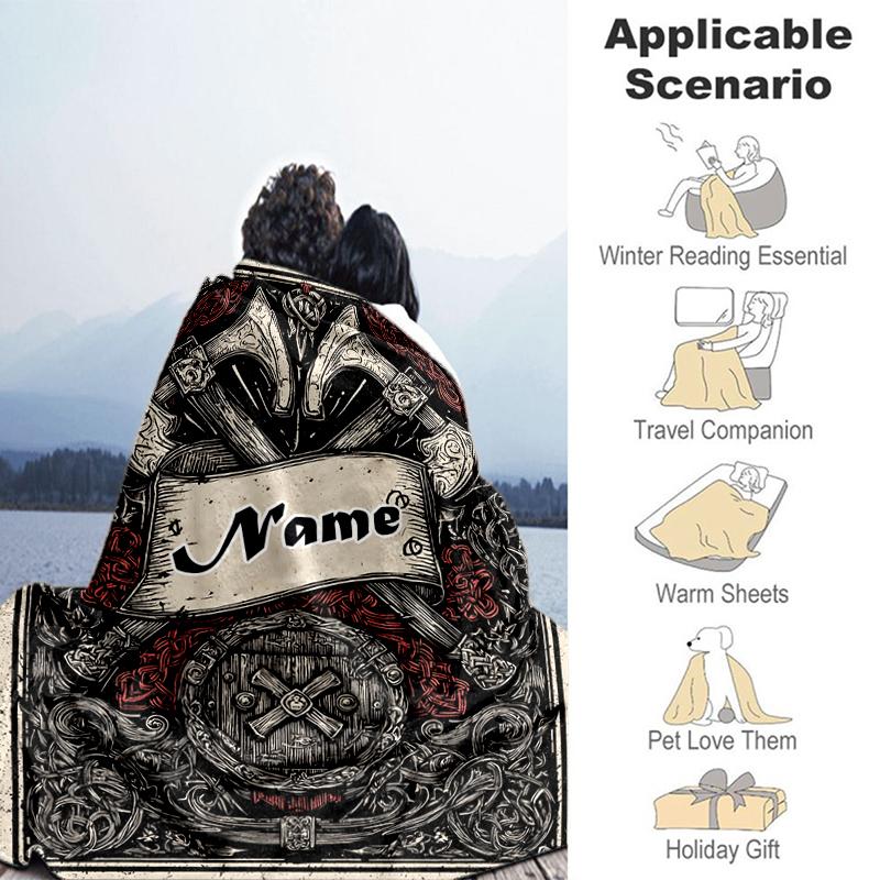 1PC Custom Name Axes Crest Flannel blankets Patterns Throw Blanket All-Season Soft Gift for Couch, Bed, Camping gifts