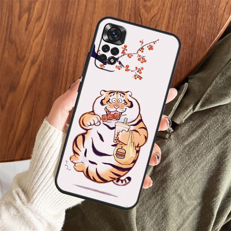 Cartoon Fat Tiger Case For Xiaomi Redmi Note 13 14 Pro 12 11 10 15 Pro Plus Redmi 15 C 13 10C 12C 13C 14C Cover