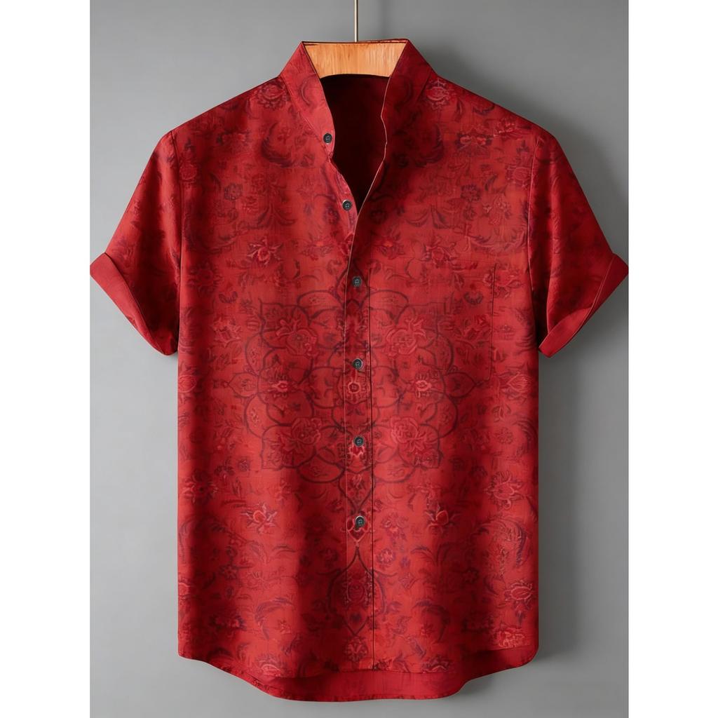 Men's Summer Retro Linen Short Sleeve Shirt HD Natural Floral 3D Printed Shirt Hawaiian Vacation Outdoor Fishing Clothes for Men