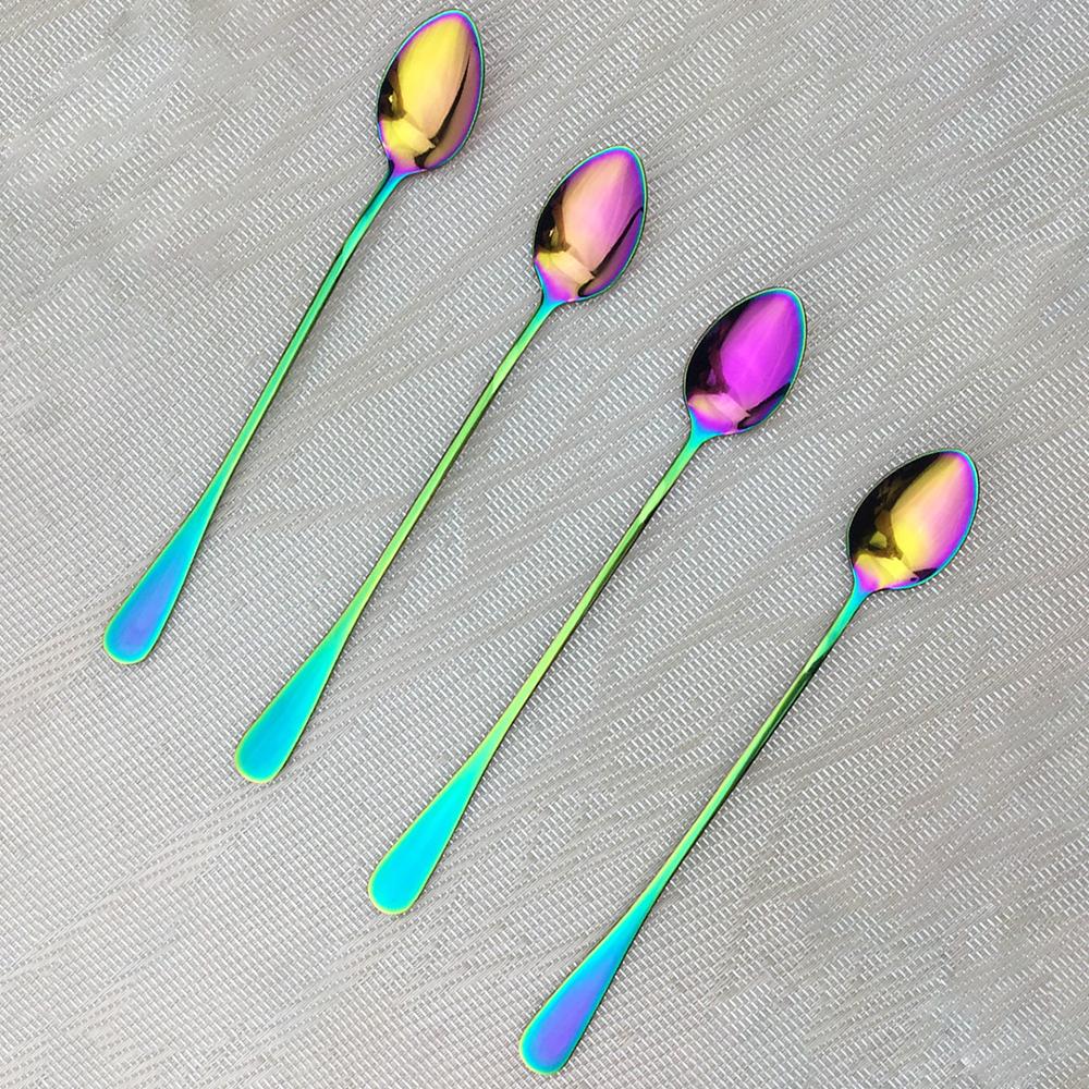 Eis Lange Griff Scoop Geschirr Set Bunte Geschirr Löffel Bar Löffel Saft Kaffee Rühren Besteck Set Küche Werkzeuge