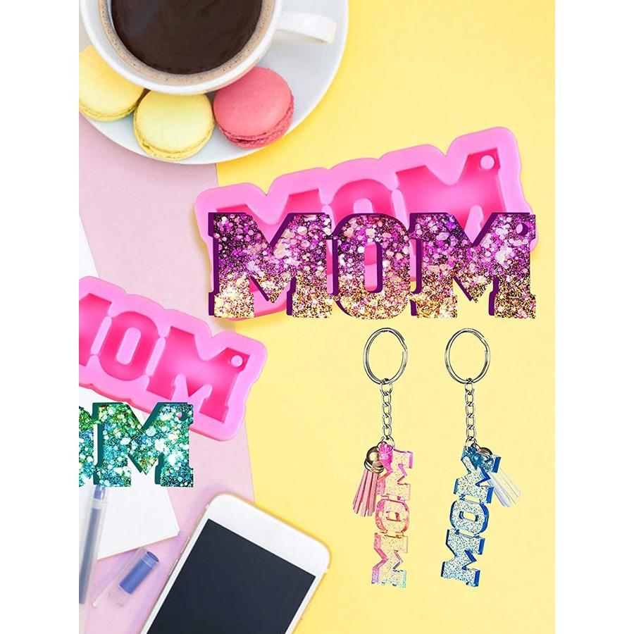 Shiny Glossy DAD and MOM Letter Style Keychain Mold Fashion Resin Silicone Mould Craft for DIY Pendant Necklace Charms Jewelry Making Tools