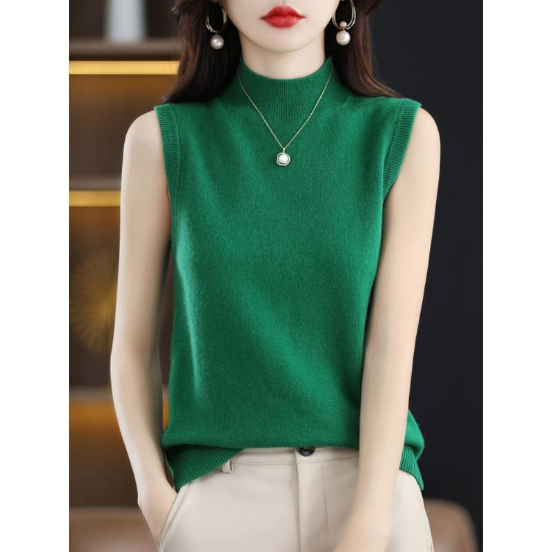 INDFS Women's Fashion Casual Summer Spring Solid Color Print Sleeveless Half Turtleneck Blouses & Shirts