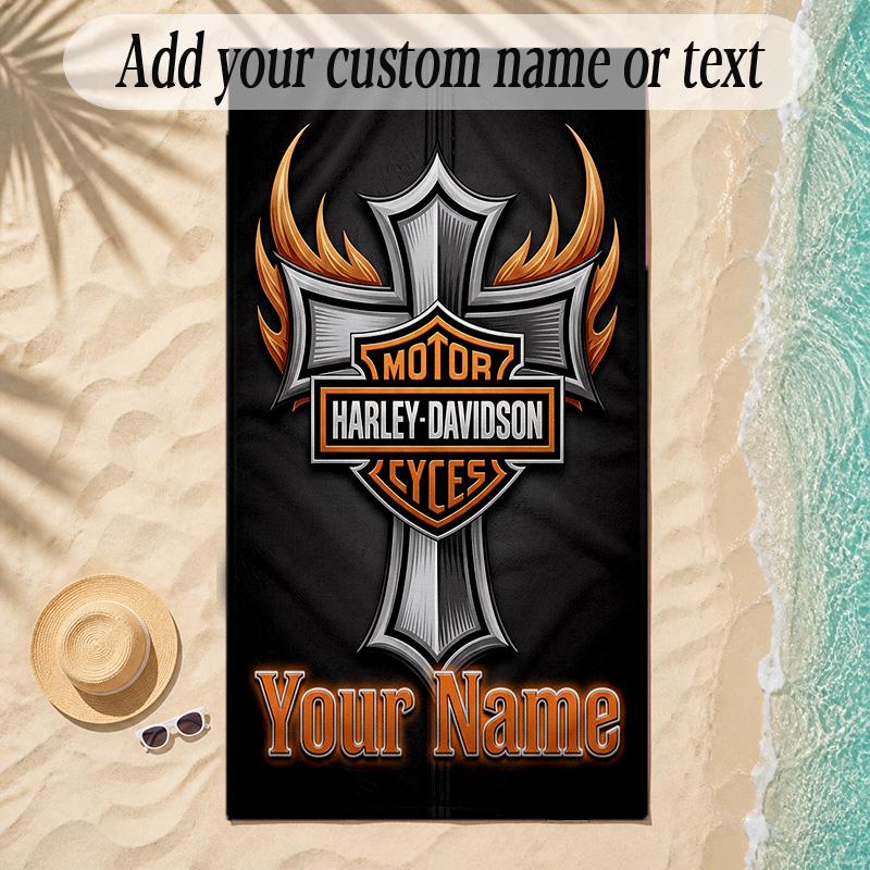 StrandtuchHarley-Davidson Benutzerdefinierter Name Text Personalisierbares Weiches Handtuch für Strand Pool Innen Hausdekoration Geschenk