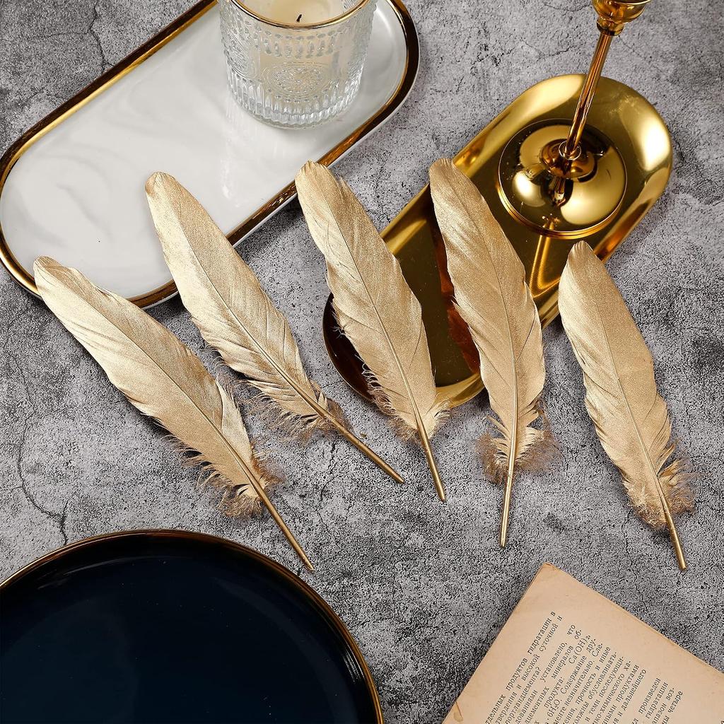 Gold Feathers, 50 PCS Natural Goose Feathers for DIY Wedding Decorations, Angel Wings & Fairy Crafts