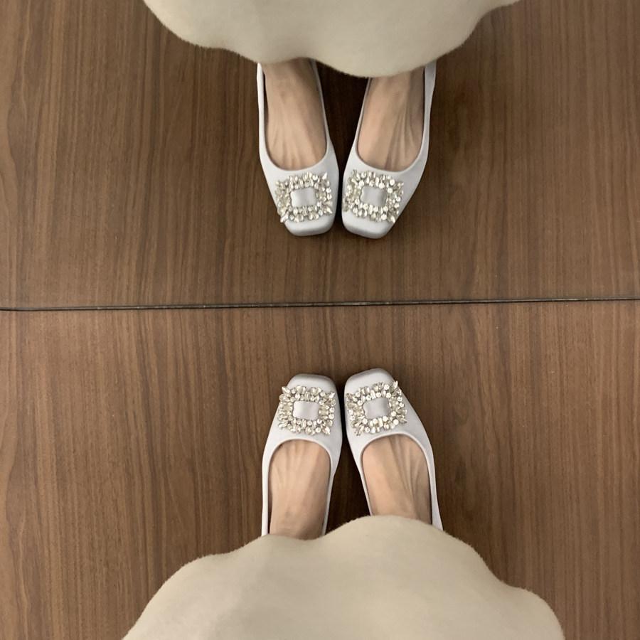 First encounter fairy wind rhinestone square buckle commuter shoes spring 2026 new one-pedal soft-soled ballet