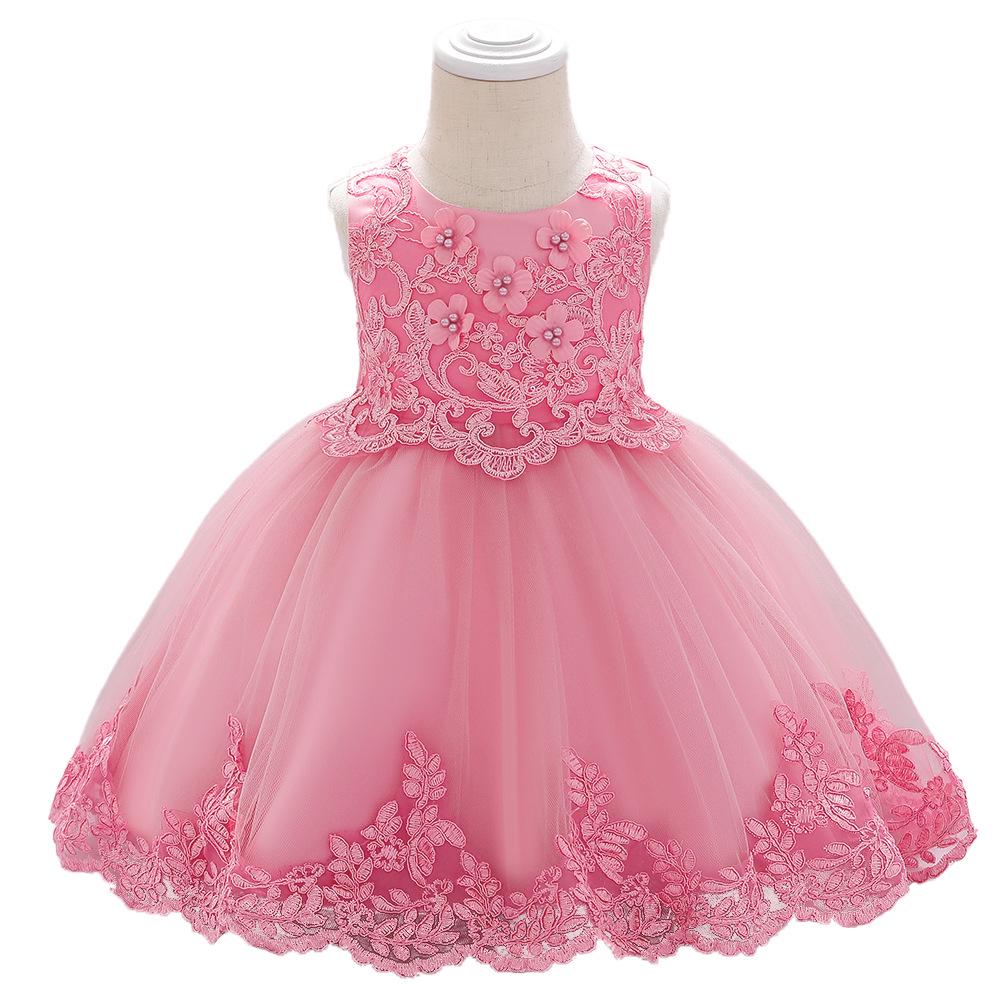 Girls' Formal Princess Dress - Floral Lace Mesh with Flower Detail, Ideal for Weddings